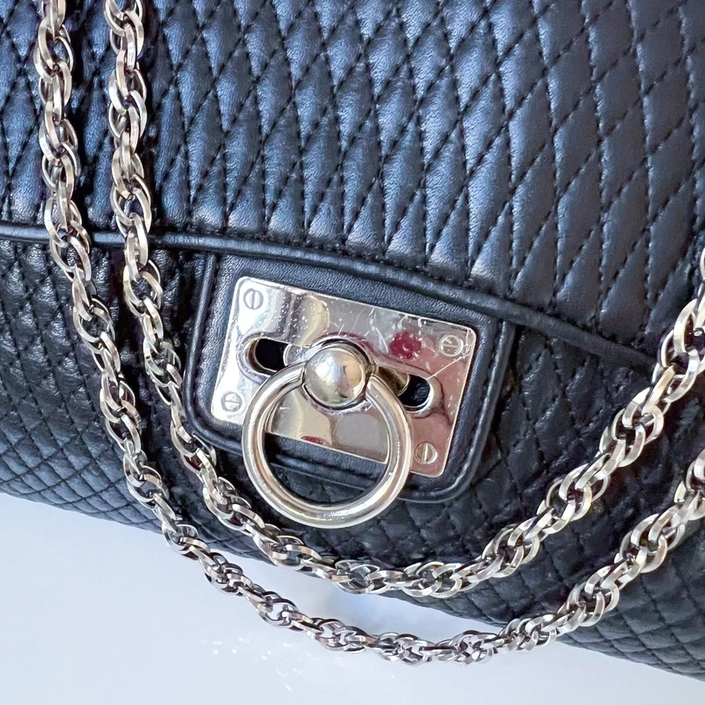Ann Taylor Genuine Leather Quilted Flap Shoulder Handbag Black Chain Strap - Picture 3 of 17